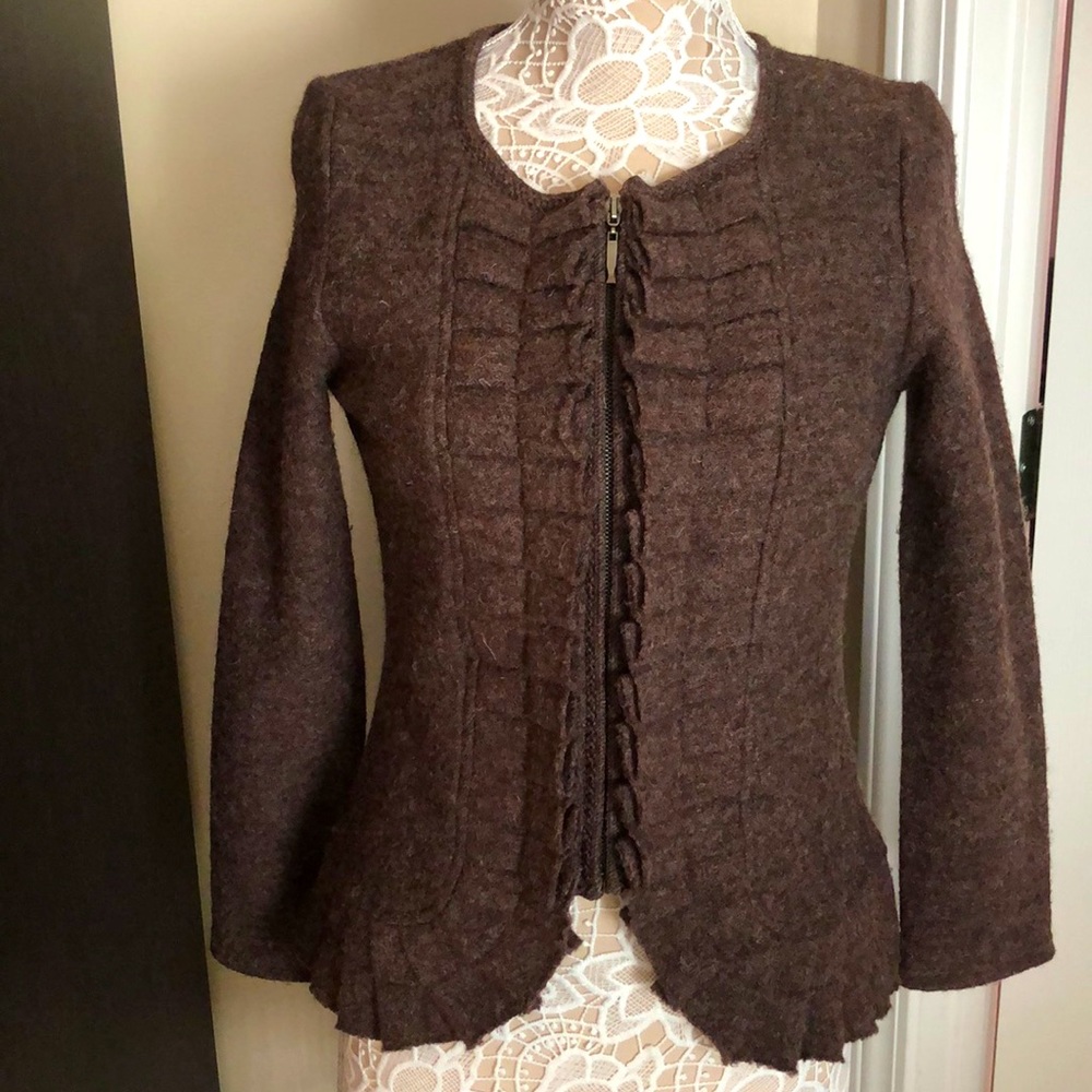 MARISA CHRISTINA long sleeve zipped wool jacket with pleats size S brown color